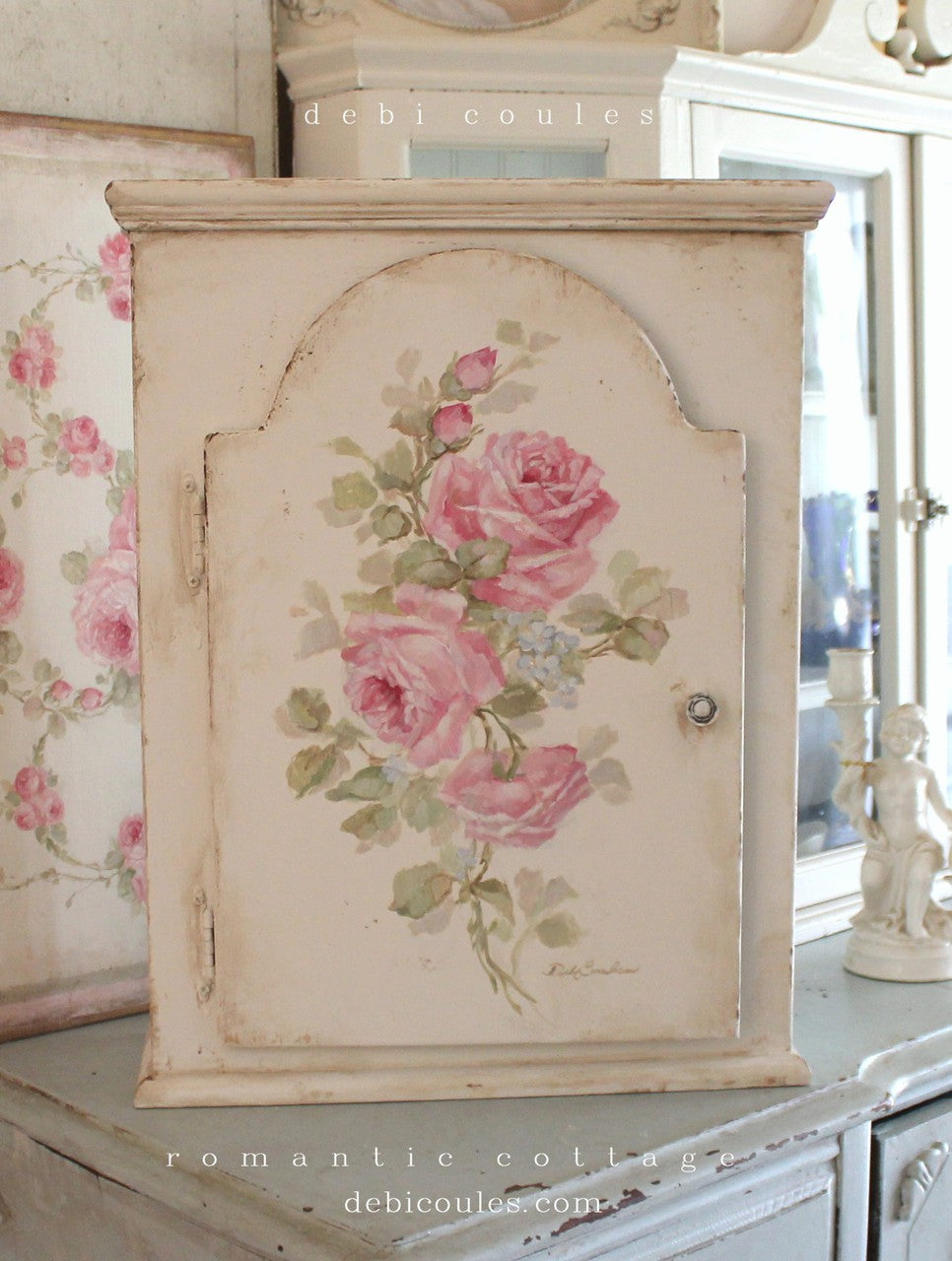 Shabby Chic Vintage Style Roses Cabinet