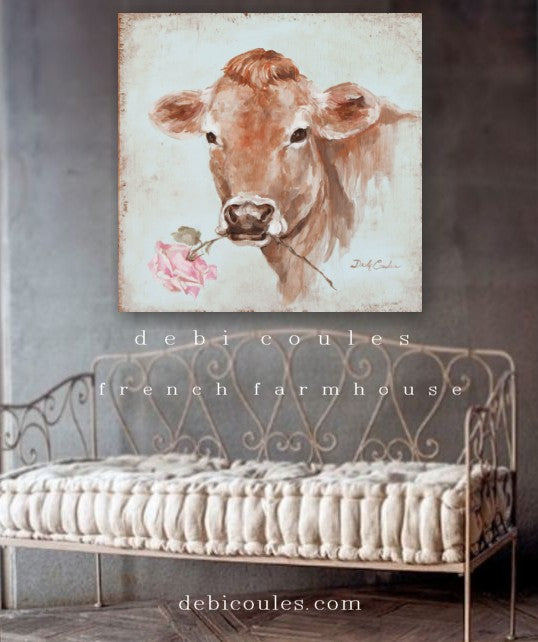 "Cow with Rose" French Farmhouse Canvas Prints
