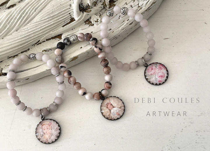 Stunning Roses Rose Quartz Charm Bracelet Shabby Chic Boho by Debi Coules