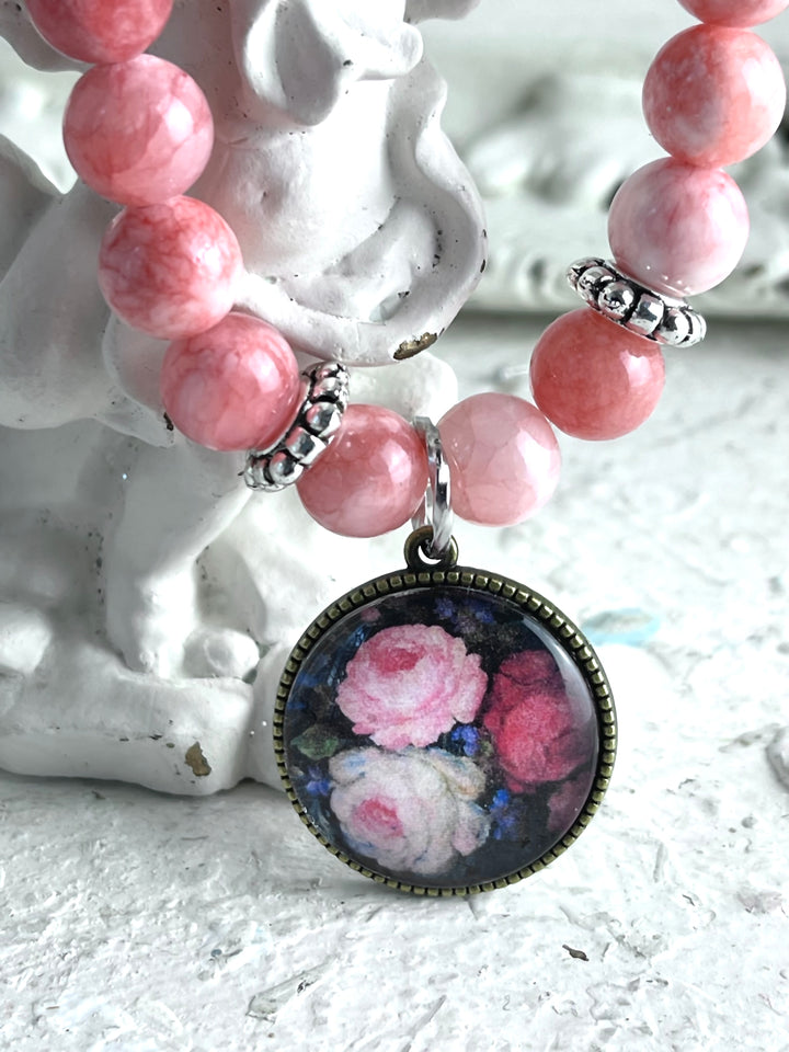 Romantic Roses Charm Bracelet Pink Jade by Debi Coules Shabby Chic Boho