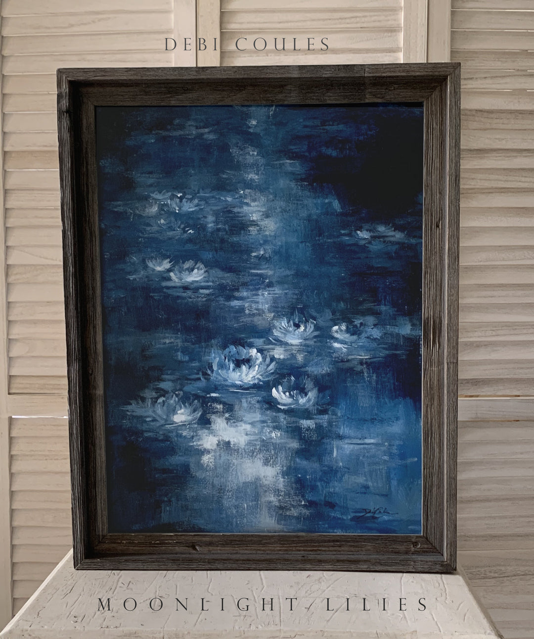 "Moonlight Lilies In Blue" Framed Original Painting By Debi Coules