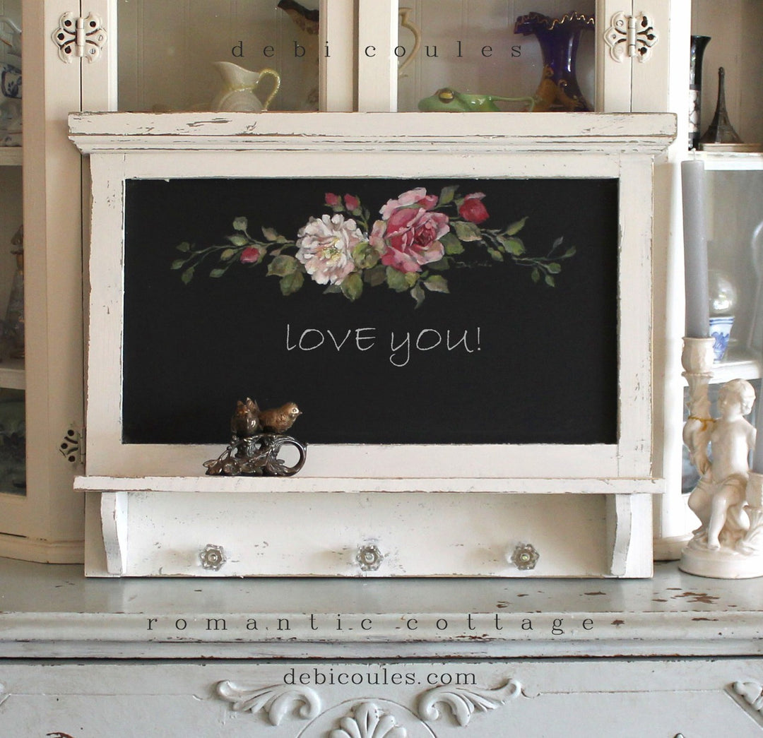 Shabby Romantic Vintage Style Roses Chalkboard with Shelf