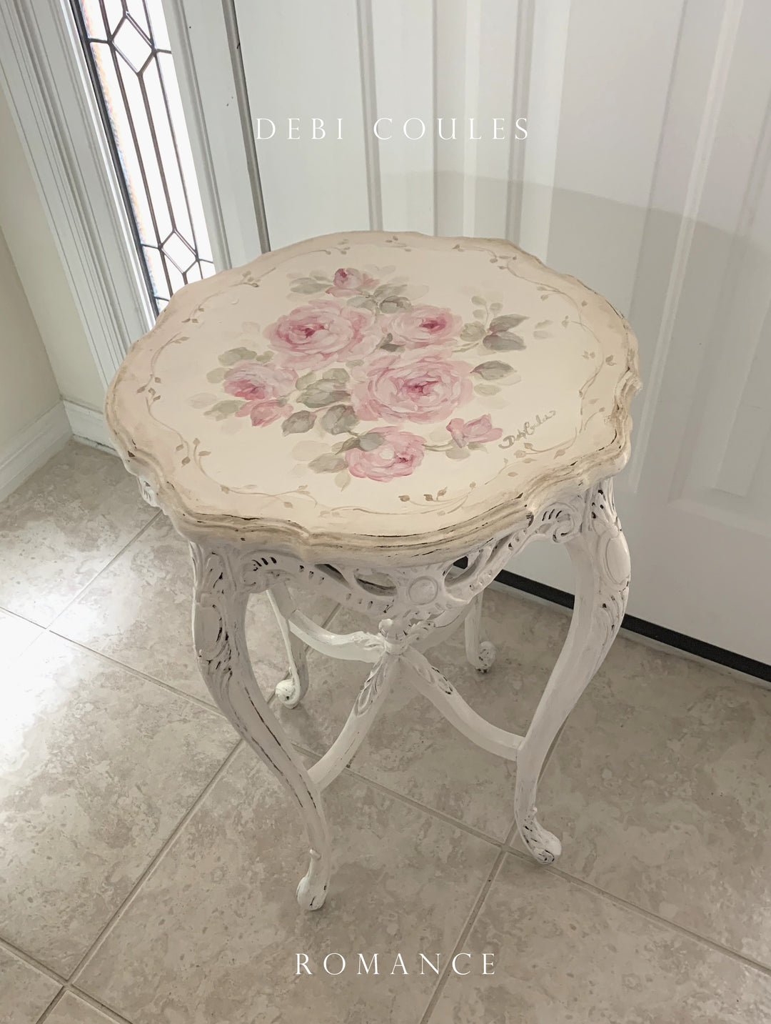 Vintage Shabby Chic Romantic Roses Accent Table by Debi Coules