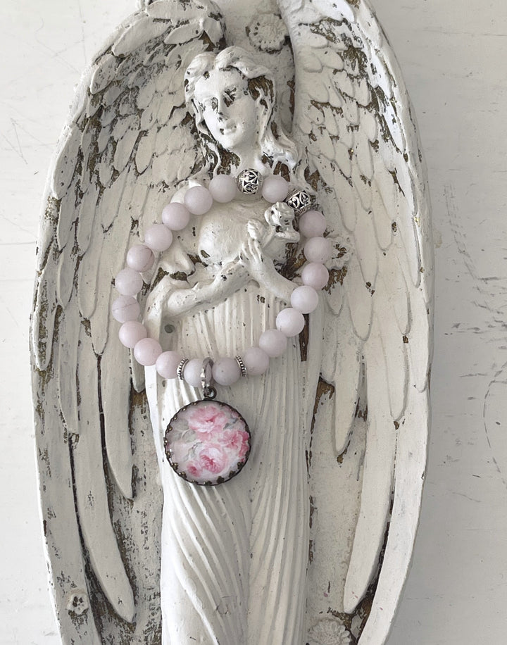 Stunning Roses Rose Quartz Charm Bracelet Shabby Chic Boho by Debi Coules