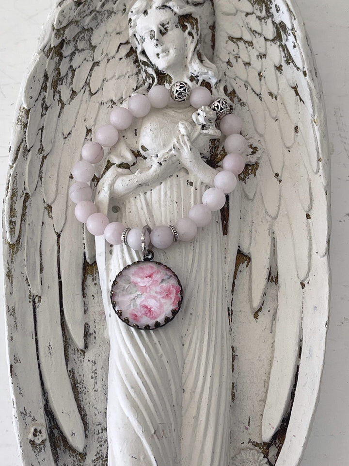 Stunning Roses Rose Quartz Charm Bracelet Shabby Chic Boho by Debi Coules