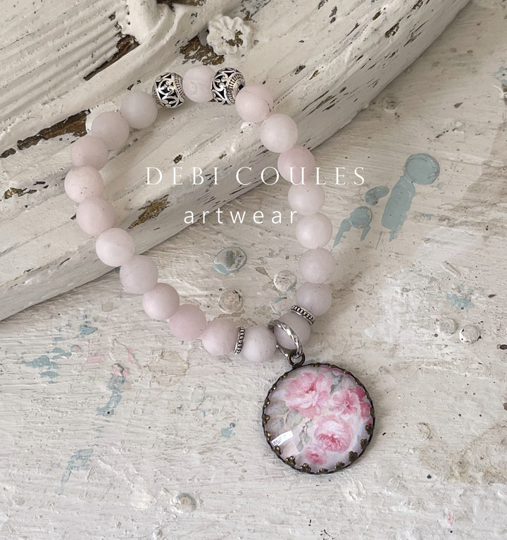 Stunning Roses Rose Quartz Charm Bracelet Shabby Chic Boho by Debi Coules