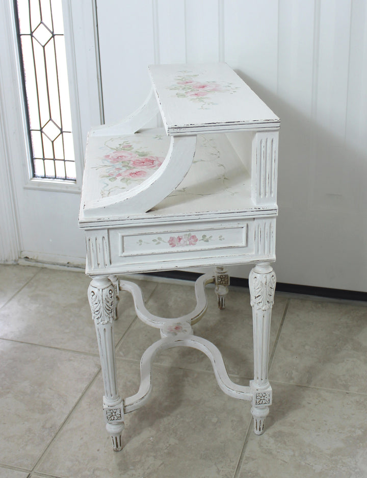 Vintage Romantic Cottage Shabby Chic Pink Roses Table by Debi Coules