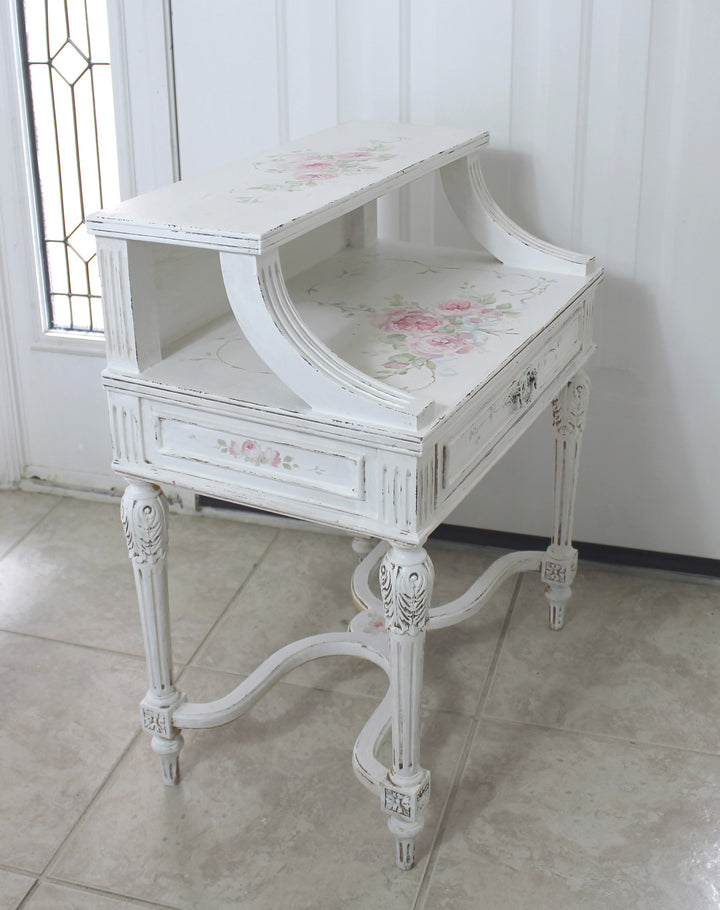 Vintage Romantic Cottage Shabby Chic Pink Roses Table by Debi Coules