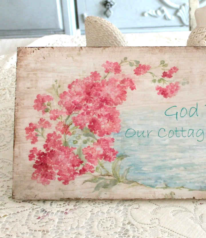 "God Bless our Cottage by the Sea" Wood Print