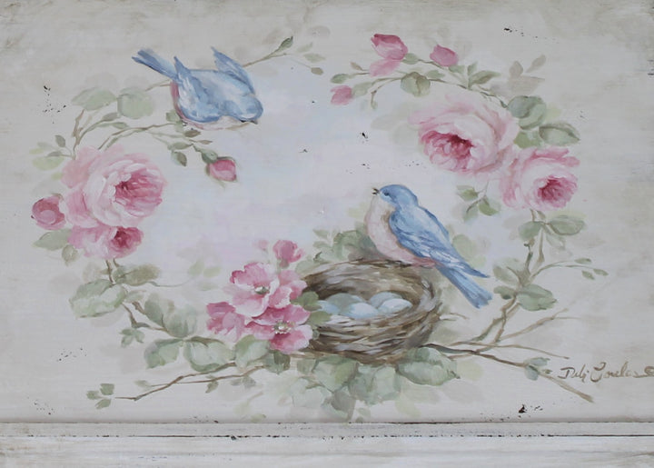 Romantic Shabby Chic Wood Bookstand Cookbook IPad Bible Stand Bluebird Roses and Nest Chic by Debi Coules