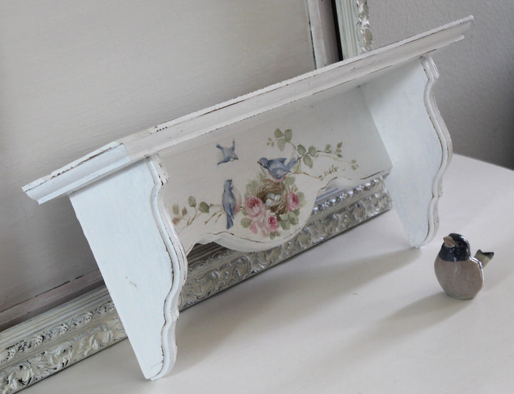 Shabby Chic Vintage Bluebird and Roses Wood Shelf Romantic Cottage by Debi Coules