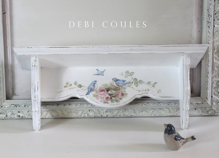 Shabby Chic Vintage Bluebird and Roses Wood Shelf Romantic Cottage by Debi Coules