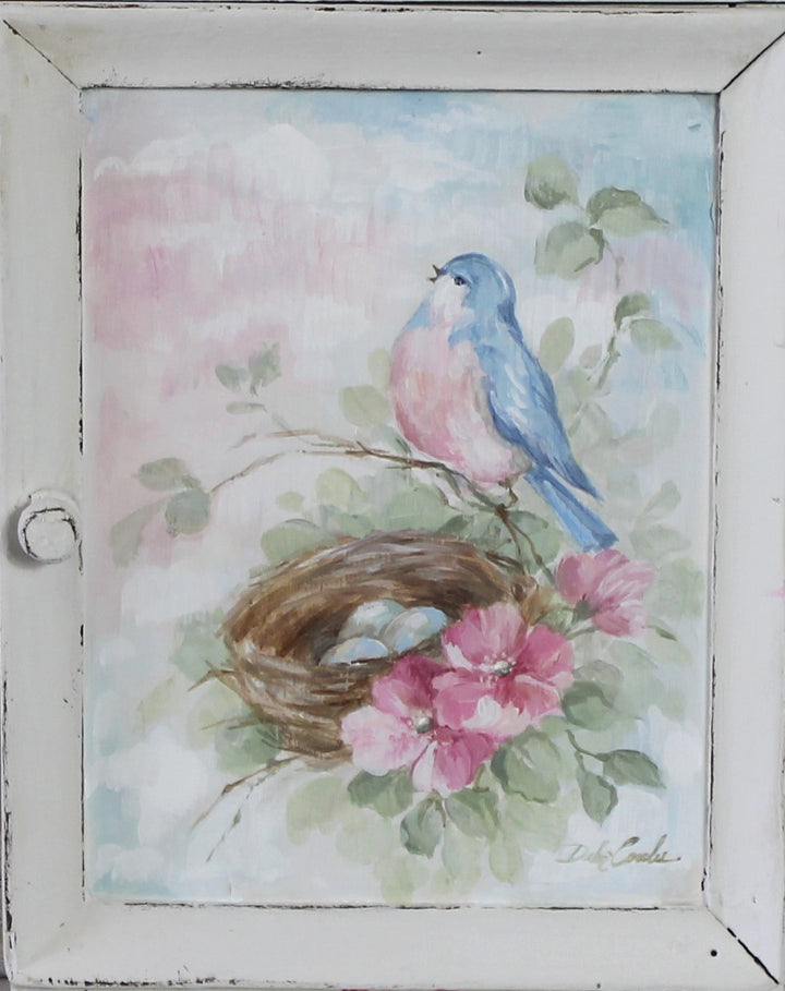 Shabby Chic Antique jewelry Cabinet Bluebird and Roses Romantic Cottage by Debi Coules