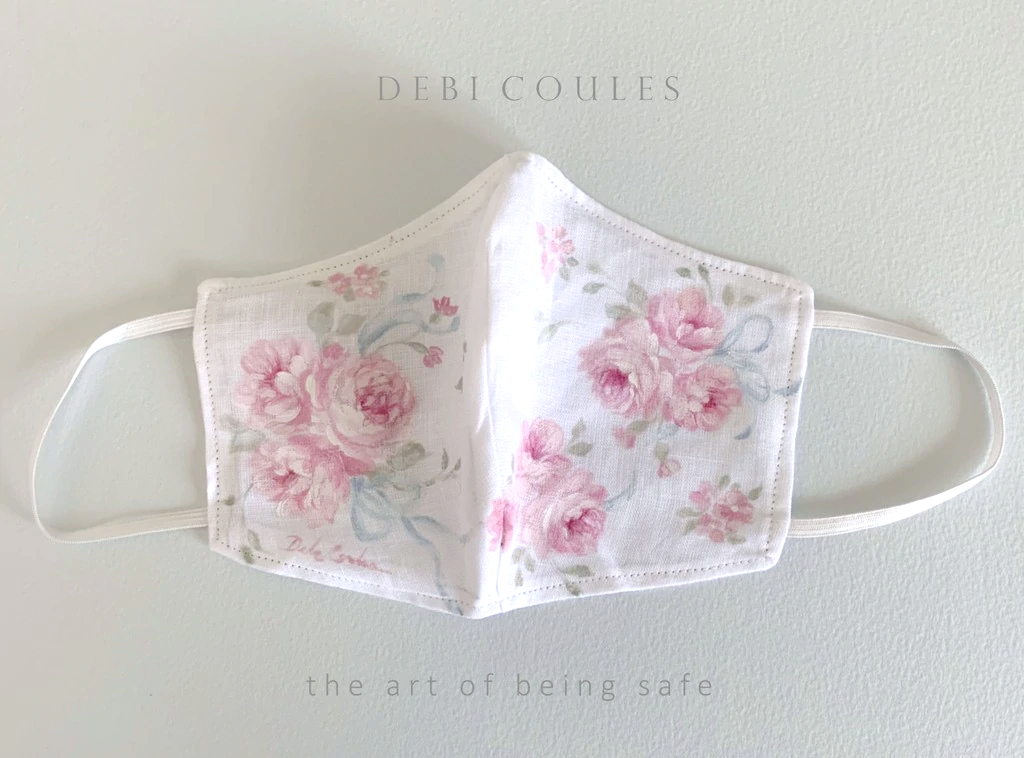Linen Masks "Pink Roses and Bows" Hand-Painted by Debi Coules