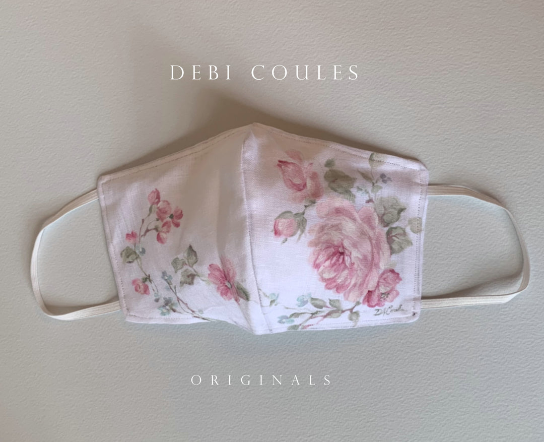 Linen Masks "Pink Roses" Hand-Painted by Debi Coules