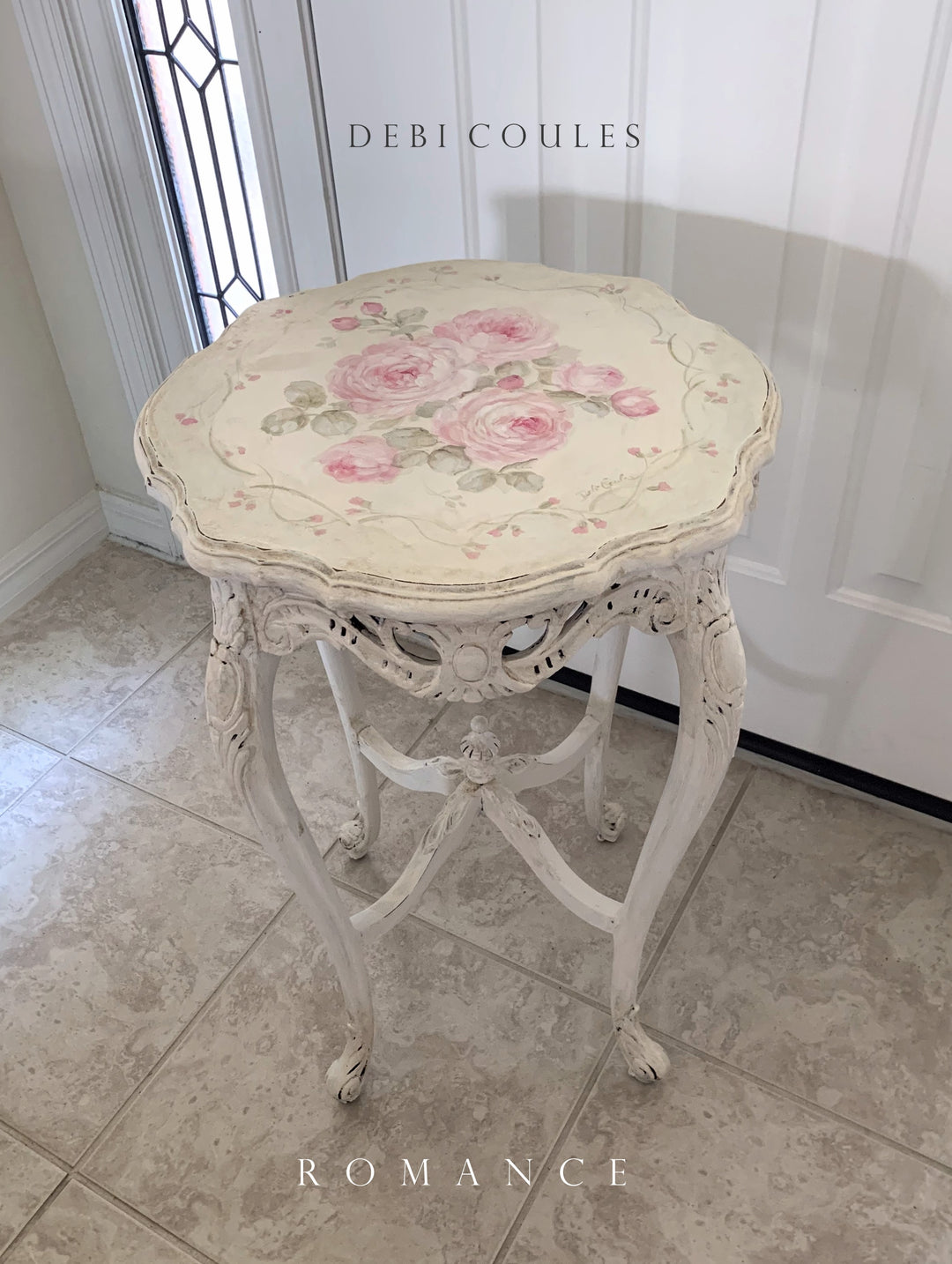 Vintage Romantic Shabby Chic Accent Table with Roses by Debi Coules