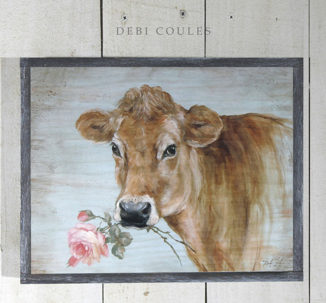 "Miss Moo" Barnwood Framed Wood Print