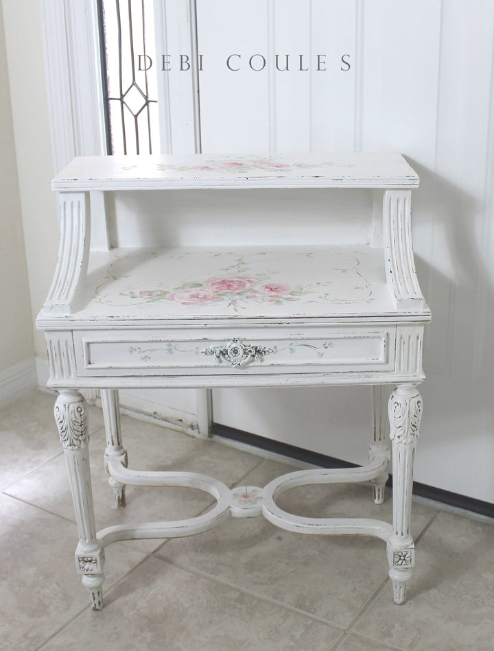 Vintage Romantic Cottage Shabby Chic Pink Roses Table by Debi Coules