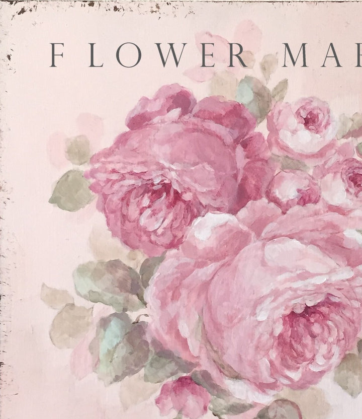 Flower Market Pink Heirloom Roses Giclée Canvas Print – Shabby Chic Art by Debi Coules