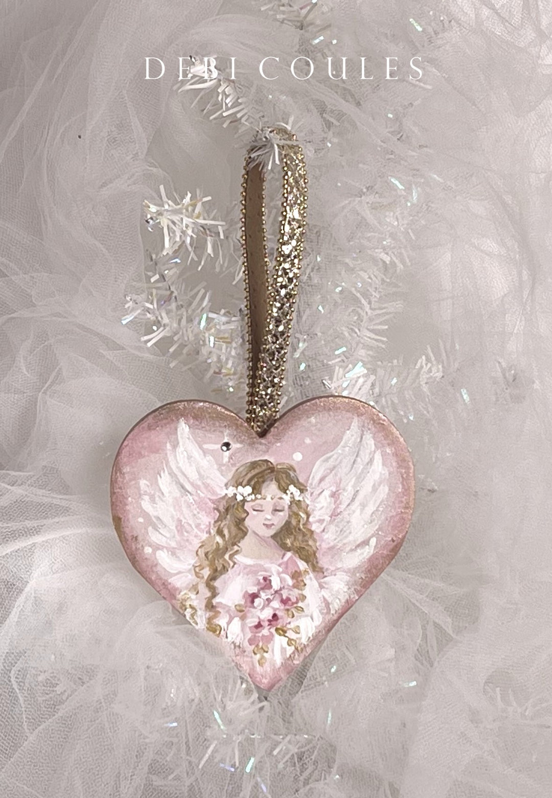Angel Heart Pink Roses Swarovski Crystal Rhinestones Shabby Chic Original Debi Coules
