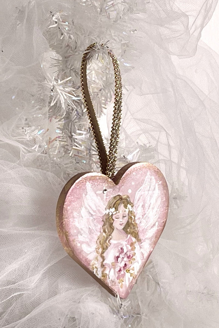 Angel Heart Pink Roses Swarovski Crystal Rhinestones Shabby Chic Original Debi Coules