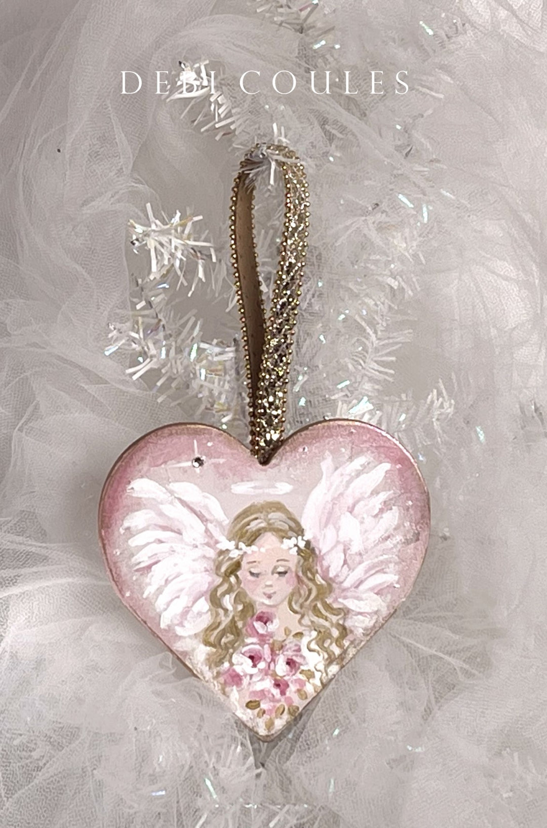 Angel Heart Pink Roses Swarovski Crystal Rhinestones Shabby Chic Original by Debi Coules