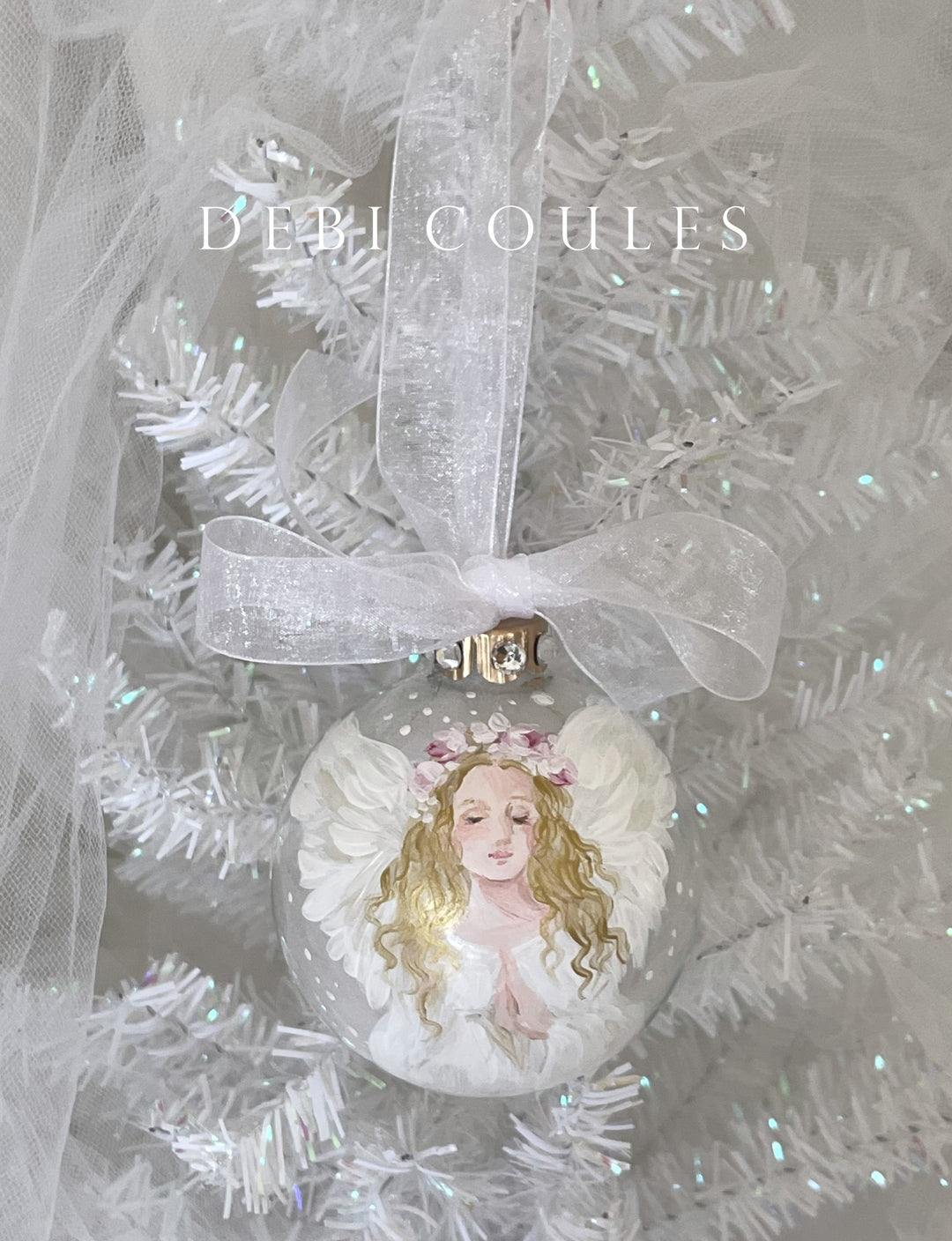 Snow Angel Praying Glass Globe Ornament Swarovski Crystal Rhinestones Holiday  Original Debi Coules