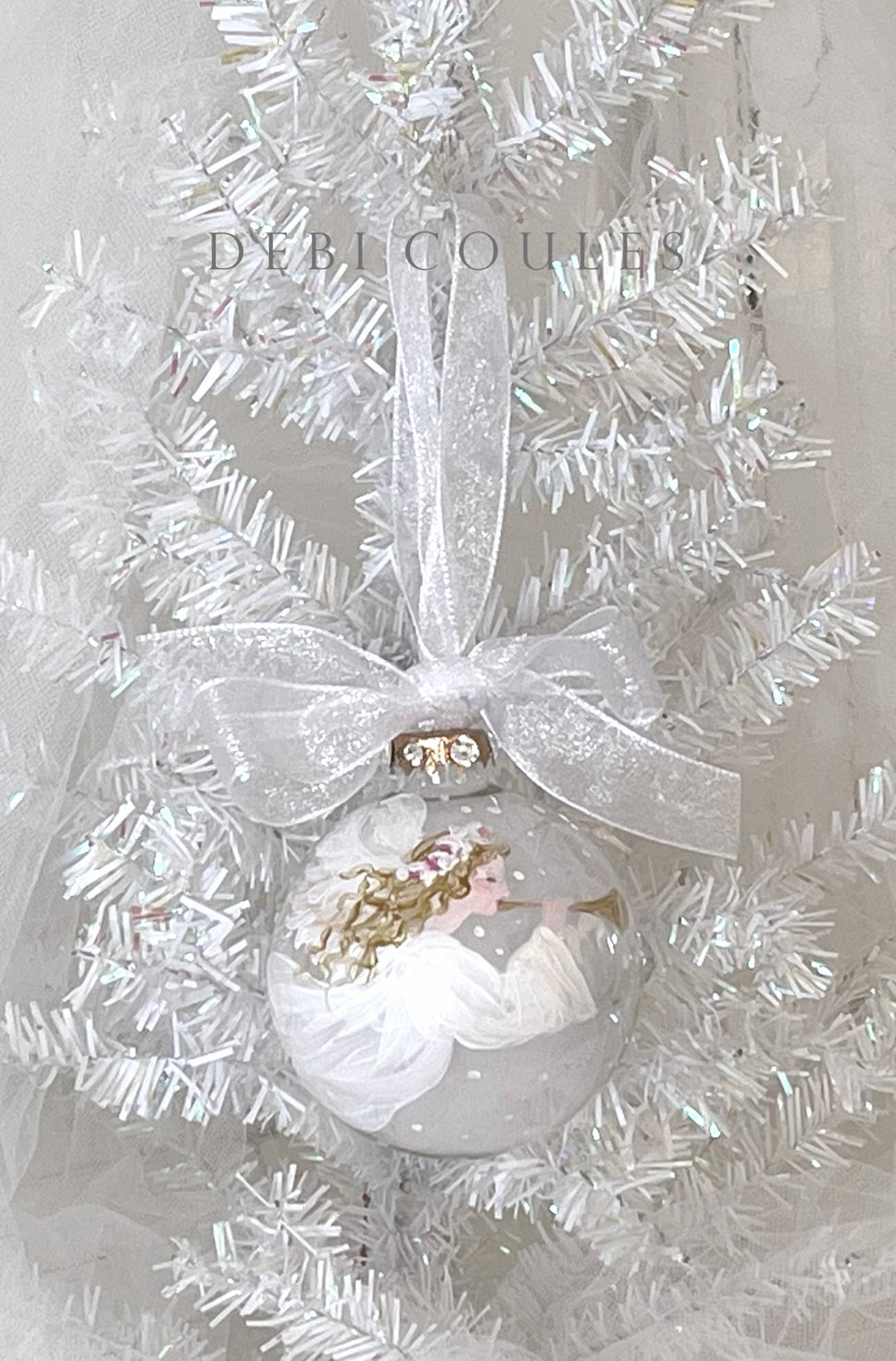 Angel with Gold Horn Glass Globe — Hand Painted with Swarovski Crystals & Gold Leaf by Debi Coules