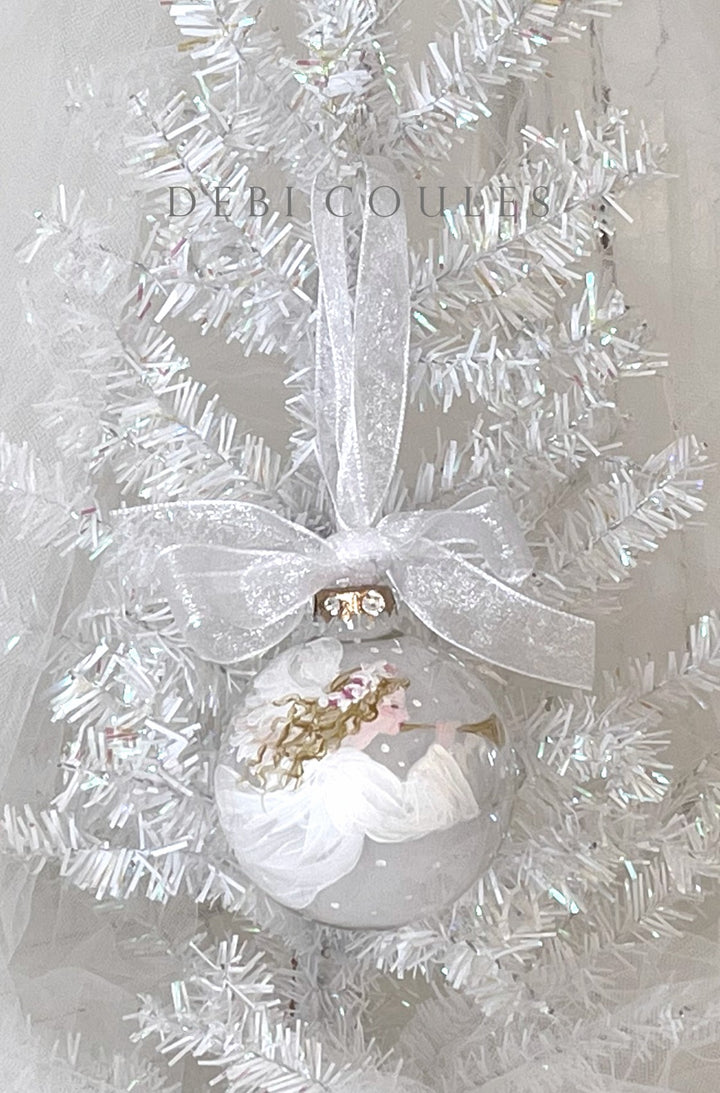 Angel with Gold Horn Glass Globe — Hand Painted with Swarovski Crystals & Gold Leaf by Debi Coules