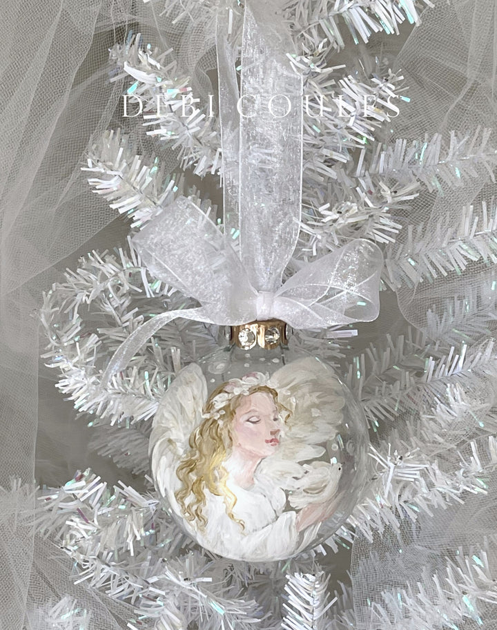 Angel With Dove Glass Globe Ornament Hand-Painted Swarovski Crystal Rhinestones Shabby Chic Original Debi Coules