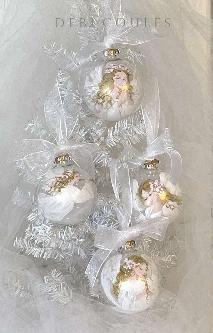 Angel with Gold Horn Glass Globe — Hand Painted with Swarovski Crystals & Gold Leaf by Debi Coules