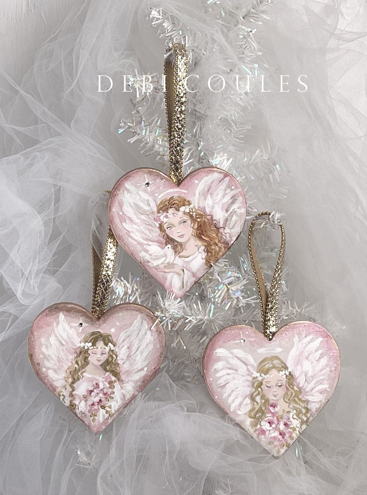 Angel Heart Pink Roses with Dove Swarovski Crystal Rhinestones Shabby Chic Original by Debi Coules
