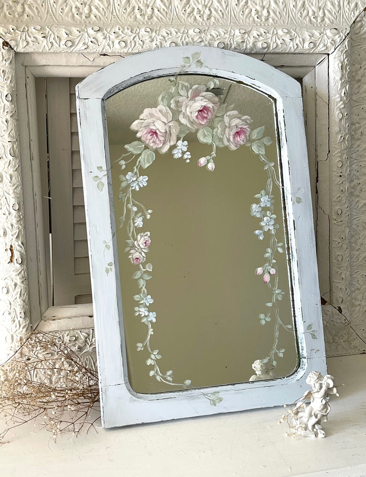 Copy of Shabby Chic Romantic Vintage  Bluebird and Roses Mirror Original by Debi Coules