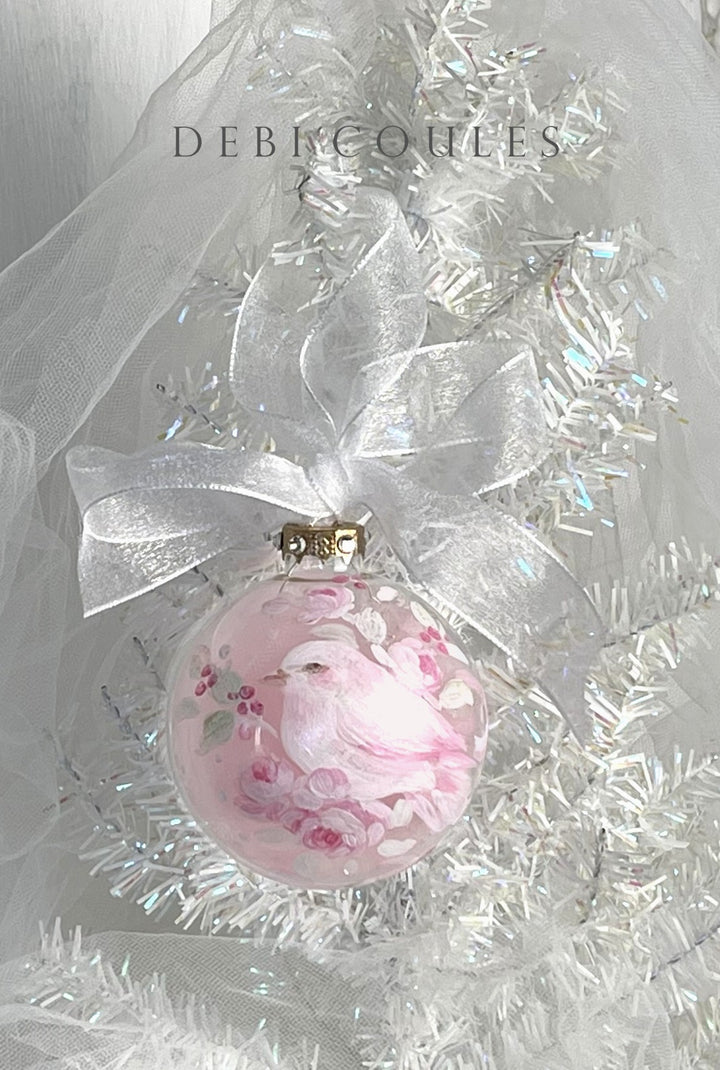 Debi Coules Shabby Chic 4-Inch Glass Globe Ornament – Dove Perched on Roses, Gold Leaf, Swarovski Crystals