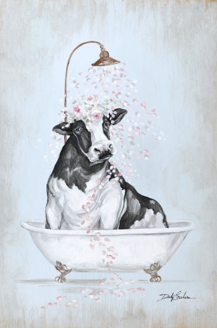 "Black and White Cow in a Tub" Fine Art Print by Debi Coules