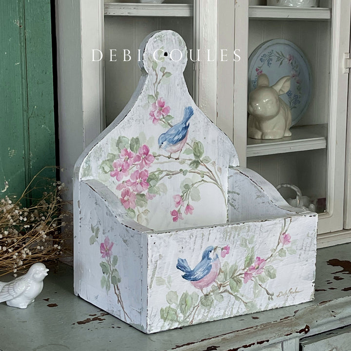 Vintage Shabby Chic Bluebird and Wild Roses Wooden Letter Holder – Hand Painted by Debi Coules