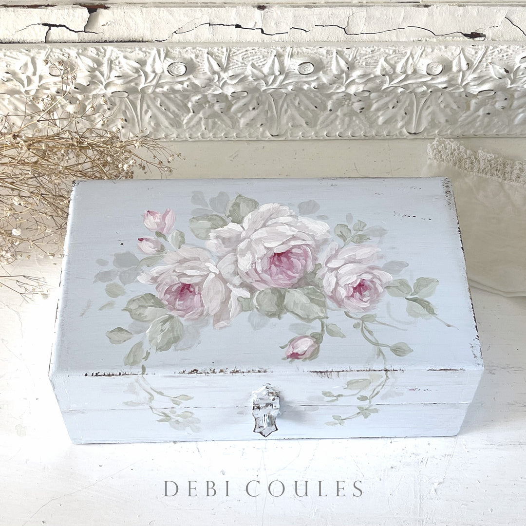 Shabby Chic vintage Keepsake Box Hand Painted Roses  Original by Debi Coules