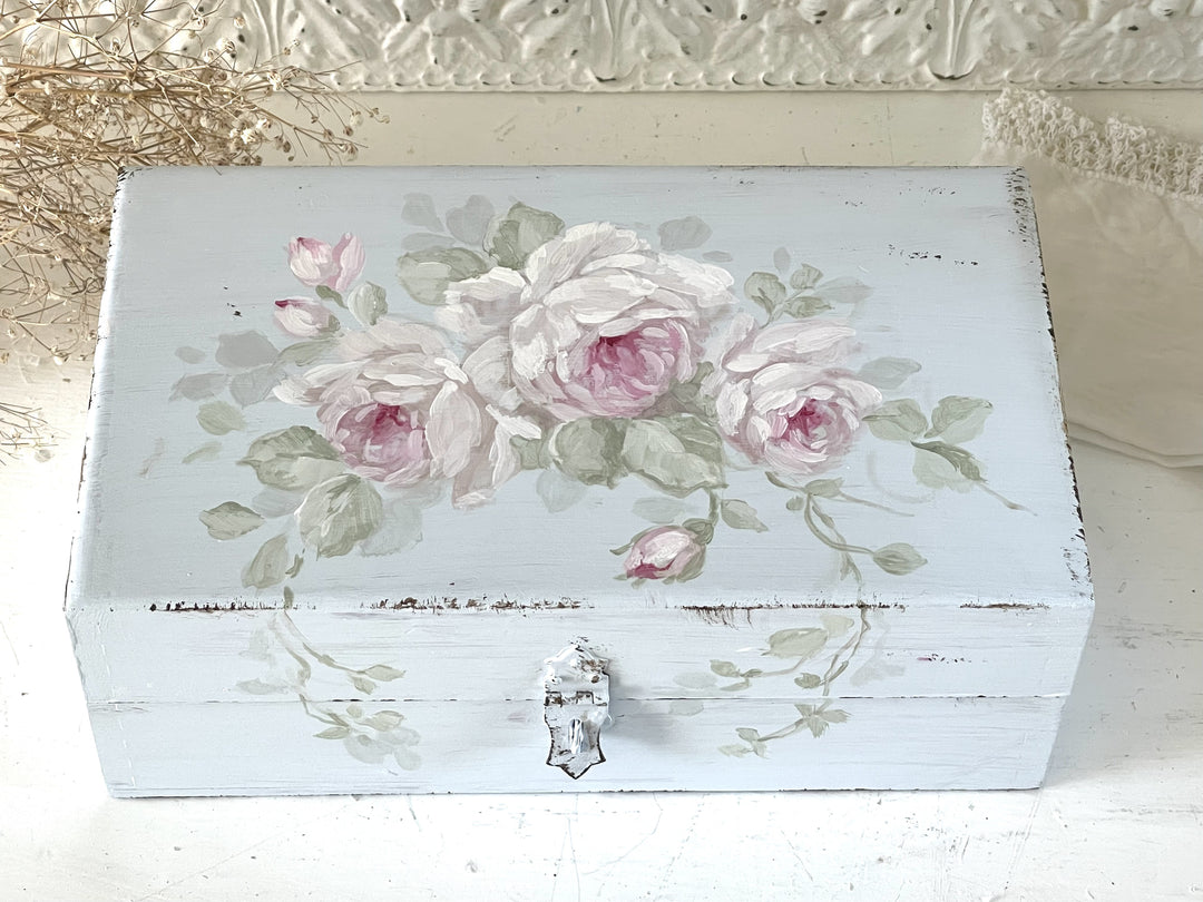 Shabby Chic vintage Keepsake Box Hand Painted Roses  Original by Debi Coules