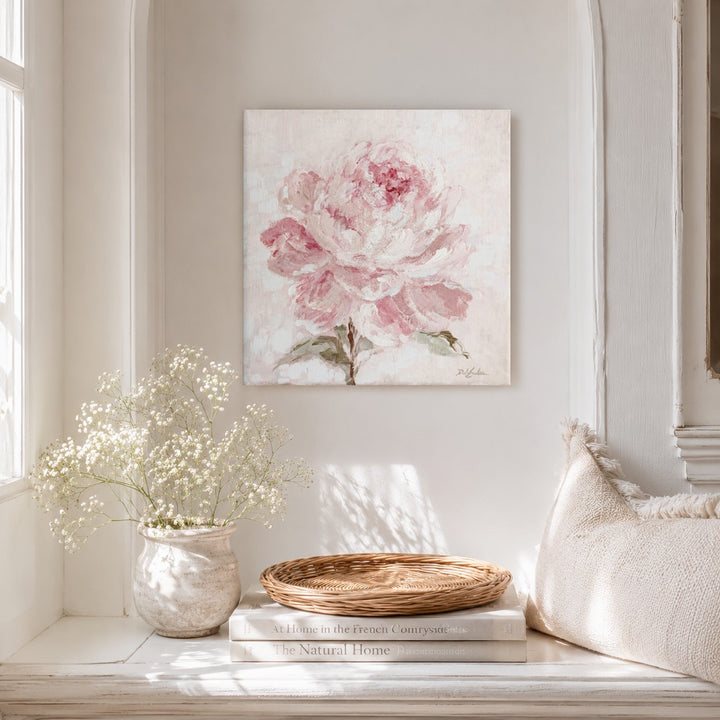 Blush of Morning Peony Print – Pink Floral Wall Art Canvas or Fine Art Paper Print