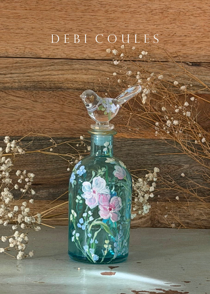 Original Hand-Painted Bluebird Meadow Bottle | Debi Coules