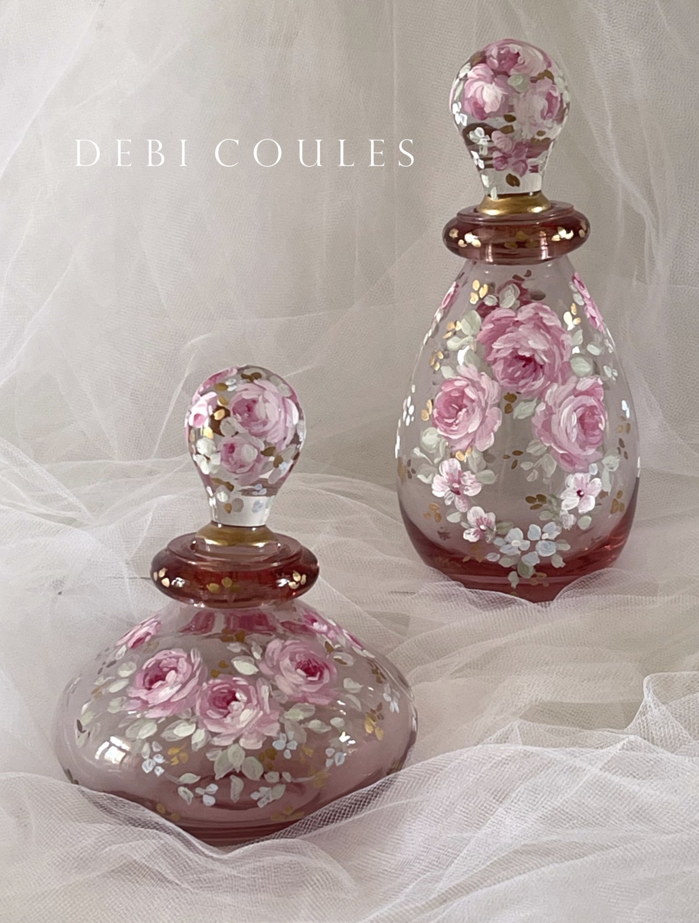 French Shabby Chic Romantic Vintage Perfume Bottle Pink Roses by