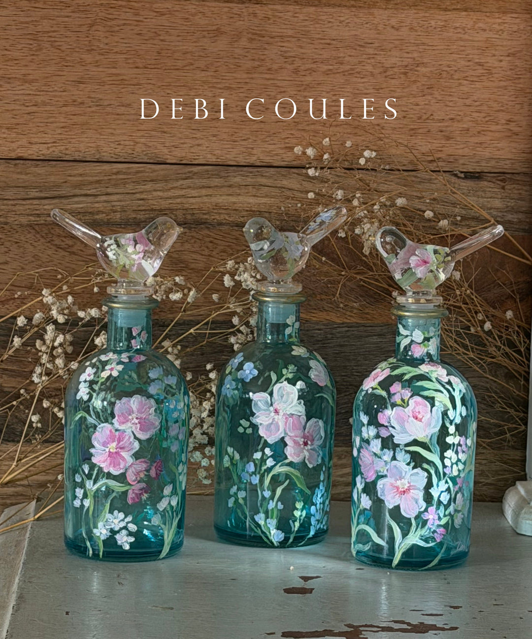 Wildflowers | Hand-Painted Glass Bottle | Original by Debi Coules