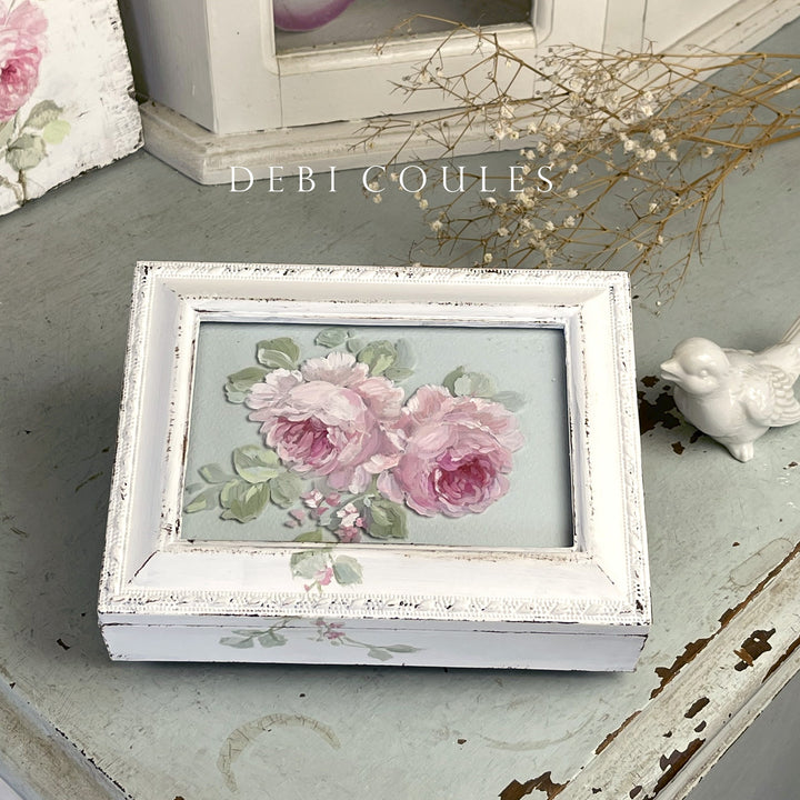 Vintage Hand Painted Roses on Glass Keepsake Music Box – What a Wonderful World – Original by Debi Coules