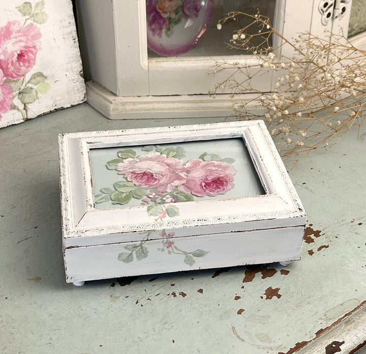 Vintage Hand Painted Roses on Glass Keepsake Music Box – What a Wonderful World – Original by Debi Coules