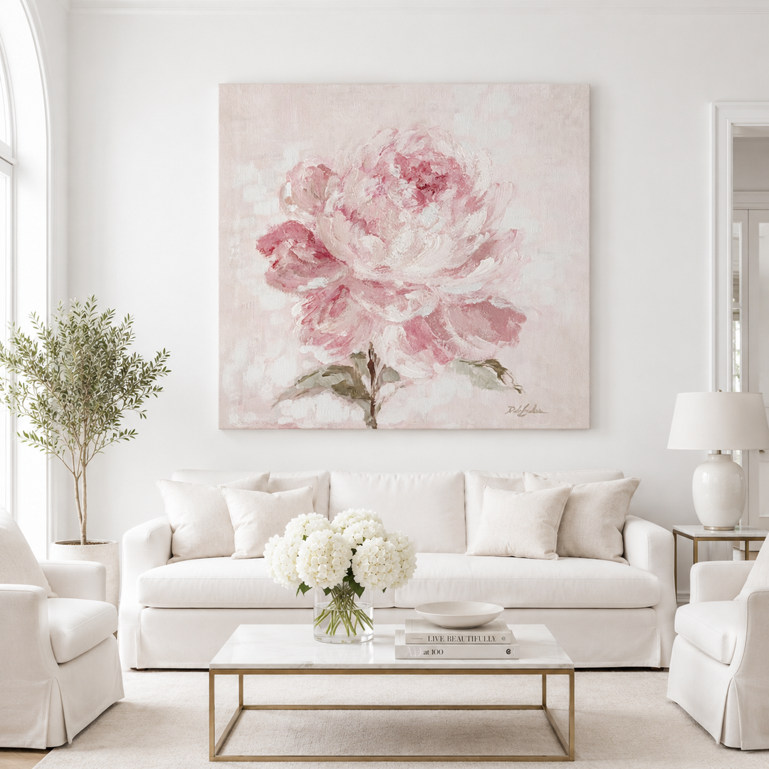Blush of Morning Peony Print – Pink Floral Wall Art Canvas or Fine Art Paper Print