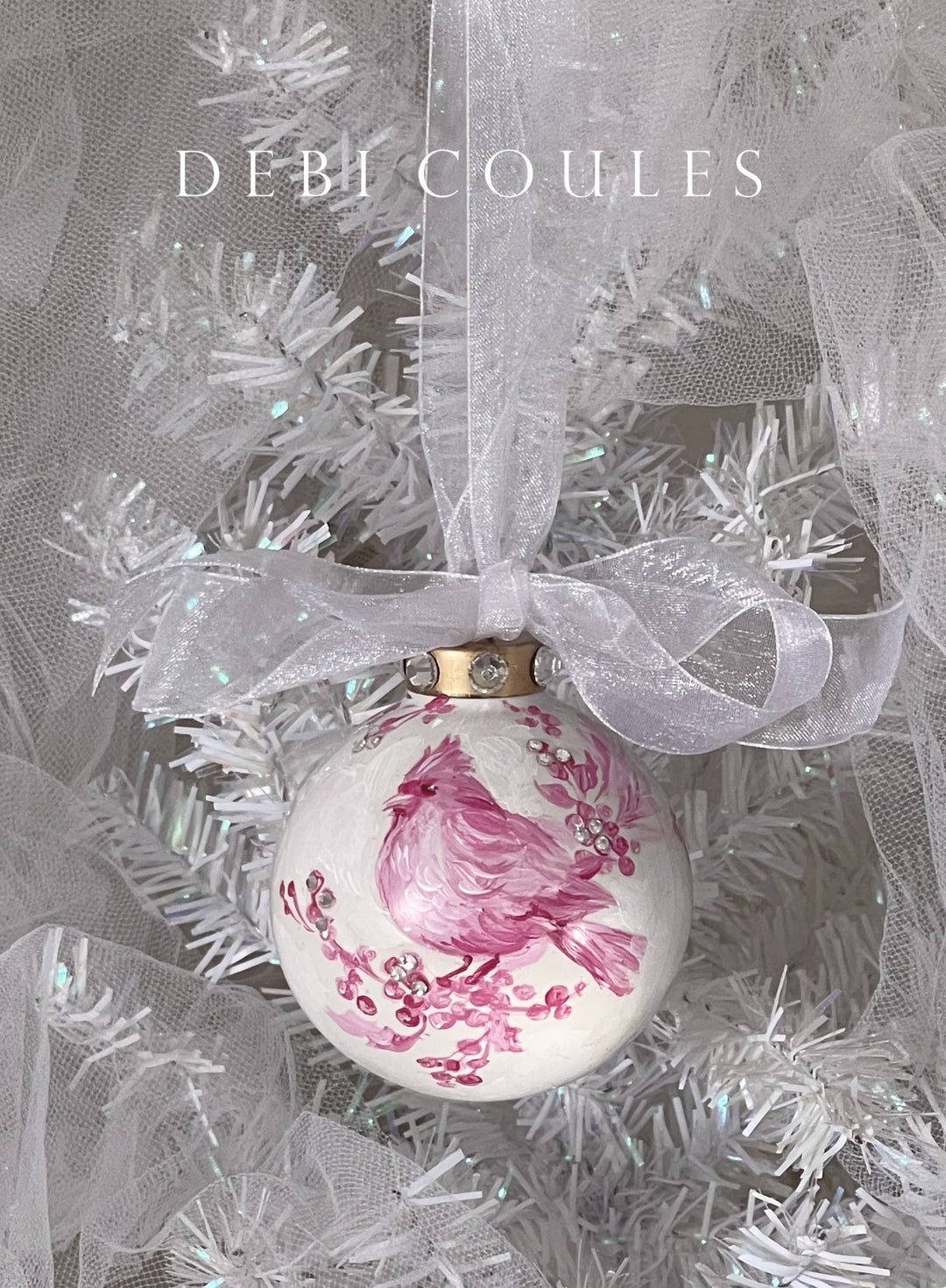 Shabby Chic Pink Poinsettia Holiday Ornament Globe Original Debi Coules