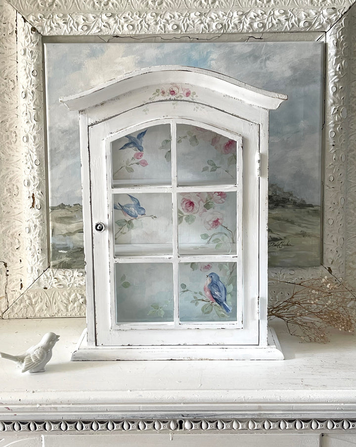 Shabby Chic Vintage Bluebird and Roses Wood Cabinet Original by Debi Coules