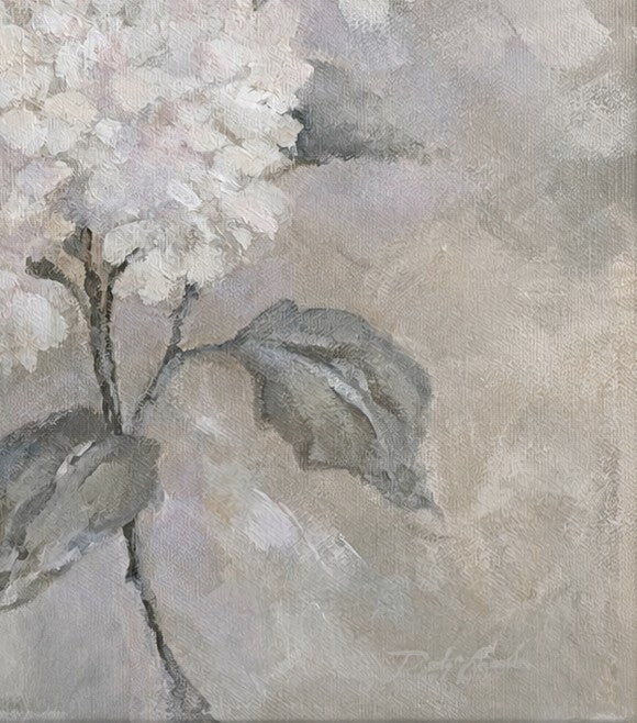 Closeup artistic depiction of a branch with flowers and leaves on a textured beige background