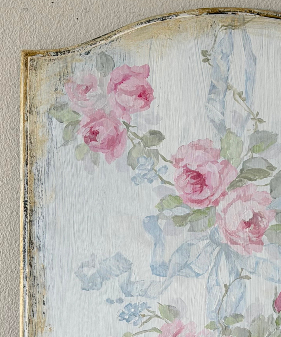 Hand-Painted French Country Roses on Antique Wood