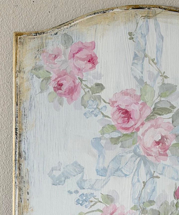 Hand-Painted French Country Roses on Antique Wood